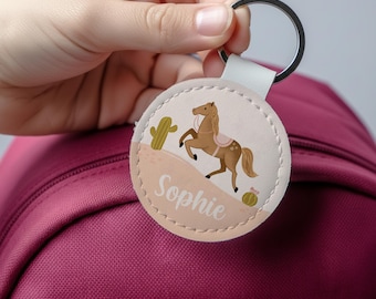 Personalised Horse Kids Bag Tag: School Backpack Name Keyring. Cute Horse riding School Backpack Accessory. Luggage Tag for Children.