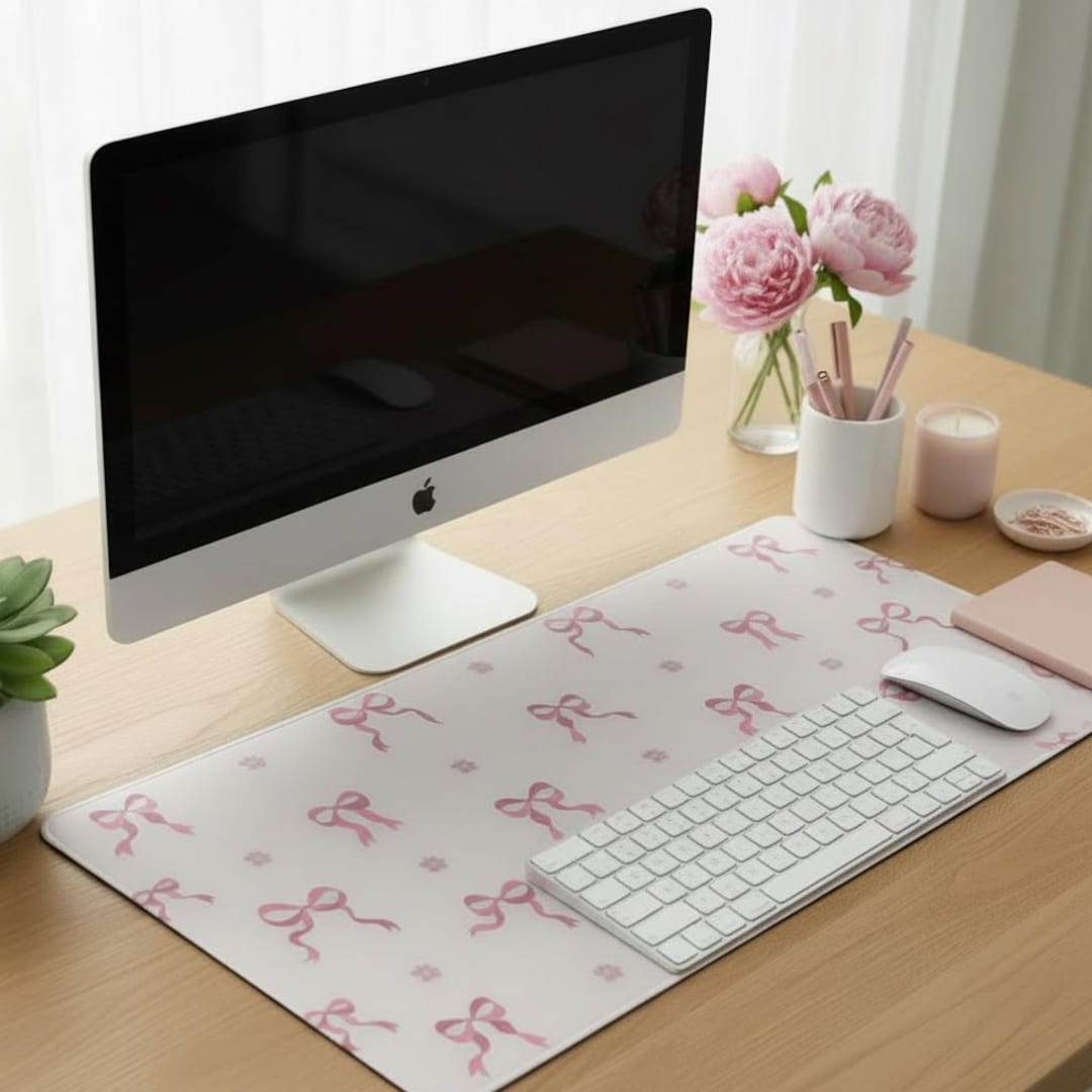 Pink Bow Desk Mat, Large Mousepad, Soft Anti-slip Desk Pad, Table Mat ...