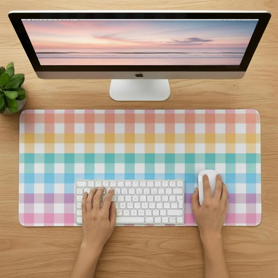 Rainbow Plaid Desk Mat, Colourful Desk Pad, Large Mousepad, Anti-slip ...