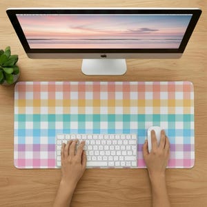 Pastel Rainbow Plaid Desk Mat, Colourful Desk Pad, Large Mousepad, Anti-slip desk mat, table mat, Computer Playmat, Gaming pad. keyboard pad