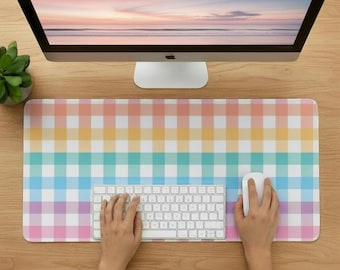 Alfombrilla de escritorio con diseño de cuadros de arcoíris pastel, alfombrilla de escritorio colorida, alfombrilla de ratón grande, alfombrilla de escritorio antideslizante, alfombrilla de mesa, alfombrilla de juego para ordenador, alfombrilla para juegos, alfombrilla para teclado.