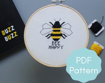 Bee Happy Cross Stitch Pattern - PDF digital download