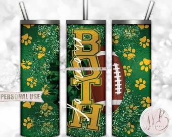 Mom of Both Football and Cheer 20oz Skinny Tumbler Wrap Sublimation Design Download • Paw Prints Green Athletic Gold • DIY Print & Press
