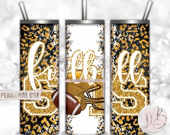 Athletic Gold Football Sister 20oz Skinny Tumbler Wrap Sublimation Design • Football Helmet Leopard Print Sport Sis Gift • DIY Print & Press