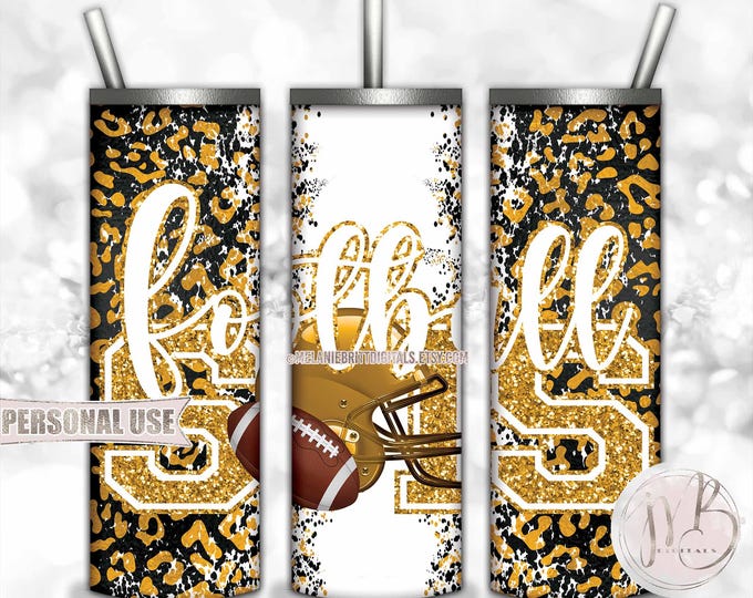 Athletic Gold Football Sister 20oz Skinny Tumbler Wrap Sublimation Design • Football Helmet Leopard Print Sport Sis Gift • DIY Print & Press