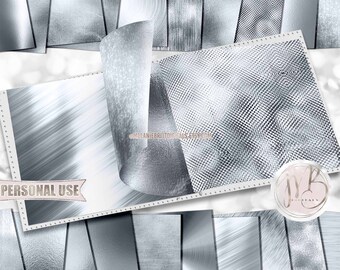 Classic Chrome Scrapbook Paper Download • Shiny Reflective Steel Brushed Metal Design • DIY Printable Paper Crafts 20 12x12 JPG & PDF