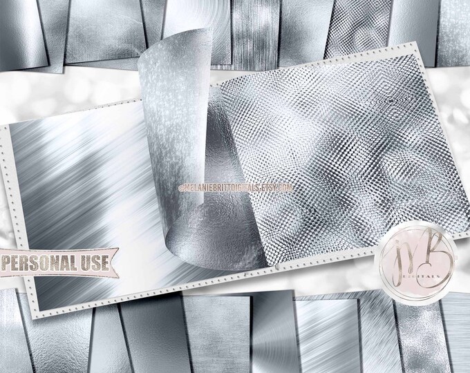 Classic Chrome Scrapbook Paper Download • Shiny Reflective Steel Brushed Metal Design • DIY Printable Paper Crafts 20 12x12 JPG & PDF