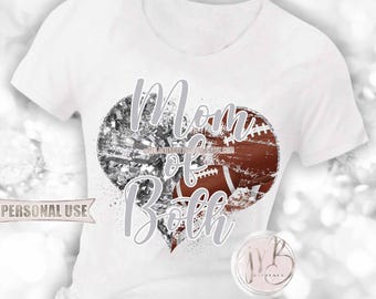 Silver Mom of Both Heart T-Shirt Sublimation Design Download • Football Collage and Cheer Poms Sports Mom T-Shirt Gift • DIY Print and Press