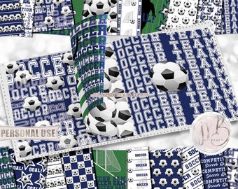 Navy Blue Soccer Scrapbook Paper Download • Boy and Girl School Sports Soccer Field • DIY 12x12 Scrapbooking Printable