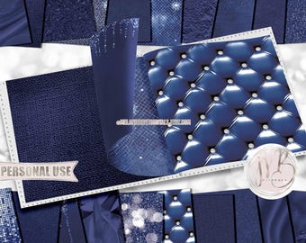 Navy Blue Luxury Scrapbook Paper Download • Luxurious Design Sparkling Glitter Shimmering Foil • Printable Paper Crafts 20 12x12 JPG & PDF