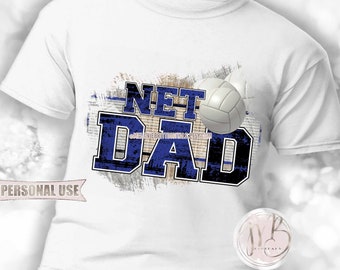 Blue Volleyball Net Dad T-Shirt Sublimation Design Download • Distressed Blue and Black Volleyball Court Dad Gift • DIY Print and Press