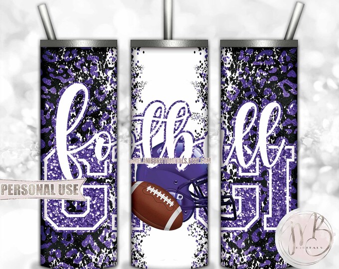 Old Purple Football Gigi 20oz Skinny Tumbler Wrap Sublimation Design • Football Helmet Leopard Print Sports Gigi Gift • DIY Print and Press
