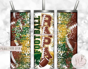 Football Bapa 20oz Skinny Tumbler Wrap Sublimation Design Download • Green Athletic Gold Football Helmets Grandpa Gift • DIY Print & Press
