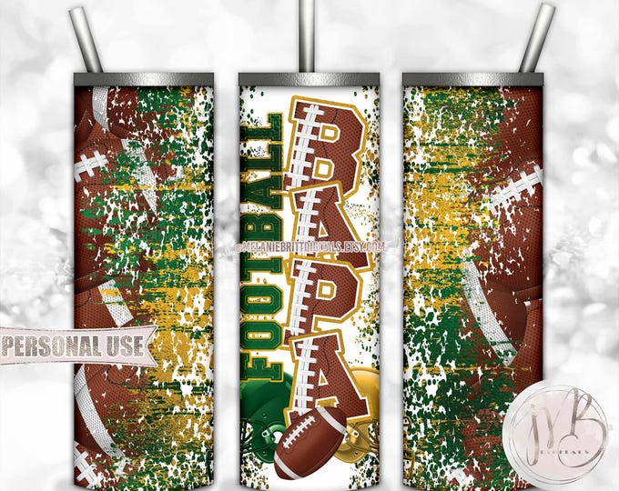 Football Bapa 20oz Skinny Tumbler Wrap Sublimation Design Download • Green Athletic Gold Football Helmets Grandpa Gift • DIY Print & Press