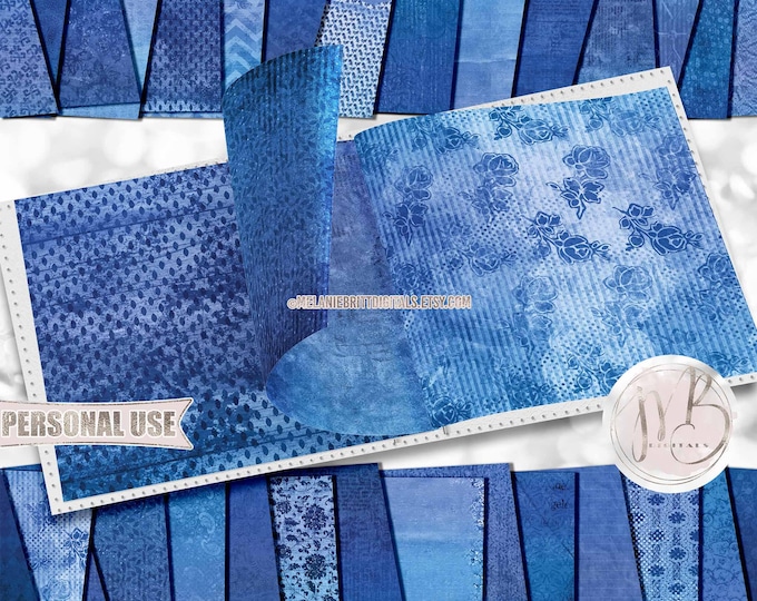 Blue Vintage Scrapbook Paper Download • Ombre Blues Distressed Antiqued Grunge Design • DIY Printable Paper Crafts 30 12x12 JPG & PDF