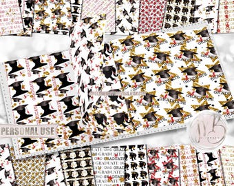 Graduation Scrapbook Paper Download • Boy and Girl Graduates • Red and Athletic Gold Glitter • Printable Paper Crafts 20 12x12 JPG & PDF