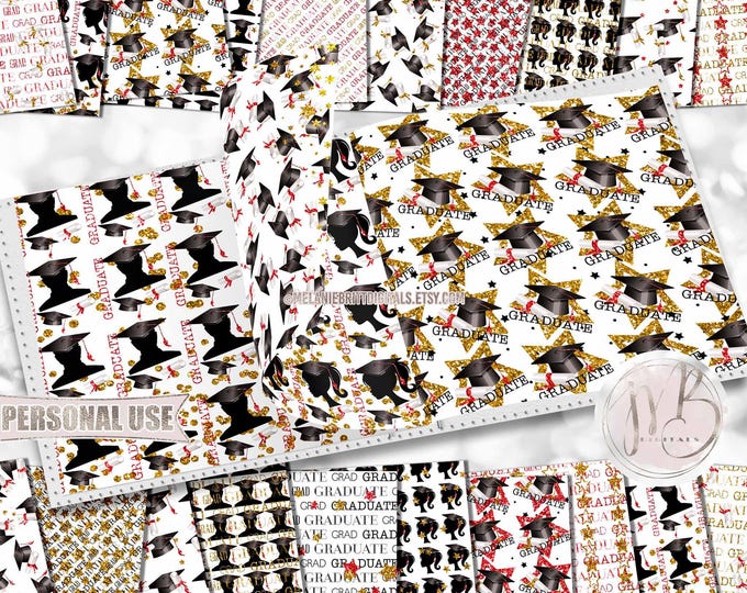 Graduation Scrapbook Paper Download • Boy and Girl Graduates • Red and Athletic Gold Glitter • DIY Scrapbooking Printable