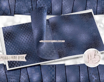 Luxe Blue Embossed Scrapbook Paper Download • Elegant Victorian Damask Shimmering Foil Design • Printable Paper Crafts 20 12x12 JPG & PDF