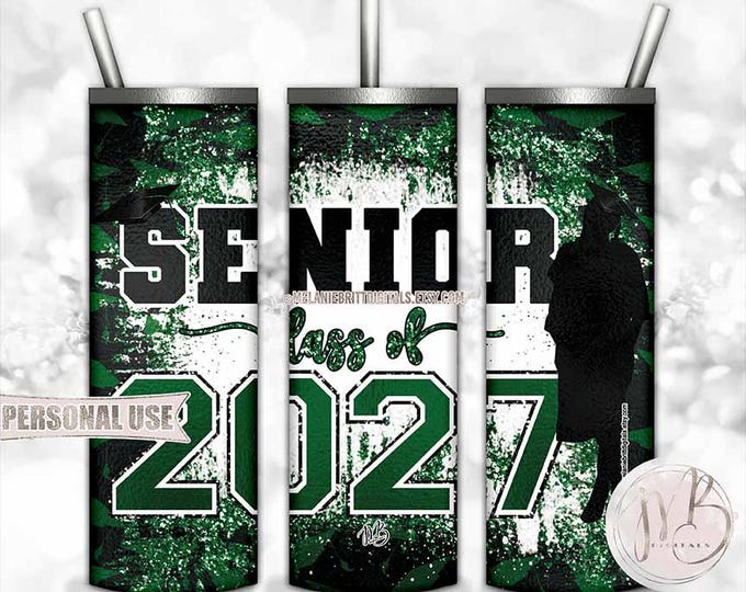 Green Girl Graduation Senior 2027 Tumbler Wrap Download • Grad Cap Glitter Graduate Gift • Sublimation Print and Press #1
