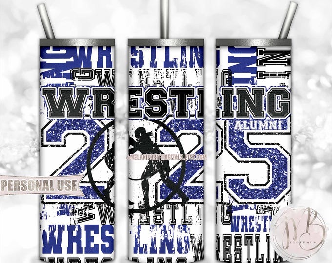 Blue Girl Wrestling Alumni 2025 20oz Skinny Tumbler Wrap Sublimation Download • Wrestler Alumni Gift Typography • DIY Print & Press