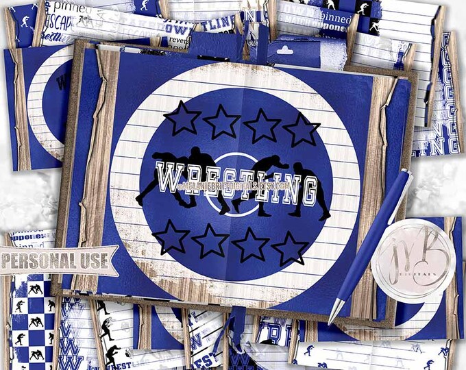 Boy Wrestling Junk Journal Pages Download • Blue School Colors Sports Memorabilia • Journaling Printable