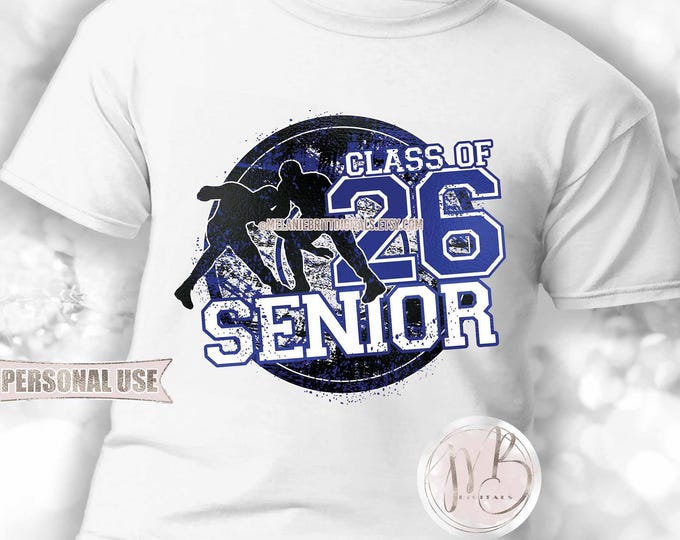 Wrestling Senior 2026 T-Shirt Download • Blue School Colors Distressed Wrestling Mat • Sublimation Print and Press