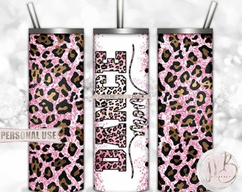 Pink Glitter Dance Mom 20oz Skinny Tumbler Wrap Sublimation Design Download • Leopard Print Dance Mom Gift • DIY Print and Press