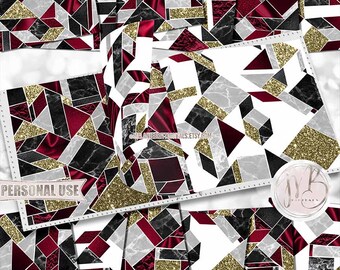 Burgundy Modern Scrapbook Paper Download • Geometric Tiled Marble Silk Glitter Foil • Scrapbooking Printable