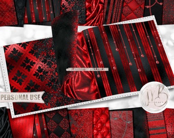 Red and Black Classy Scrapbook Paper Download • Sophisticated Design Diamonds Glitter Foil • DIY Printable Paper Crafts 20 12x12 JPG & PDF