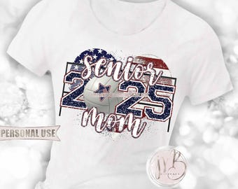 Patriotic Volleyball 2025 Senior Mom Heart T-Shirt Sublimation Design • Senior Night Tee for Mom American USA Flag • DIY Print and Press