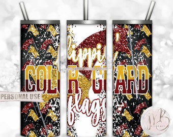 Color Guard 20oz Skinny Tumbler Wrap Sublimation PNG Download • Flippin Flags Band Maroon and Athletic Gold School Colors • Seamless Design