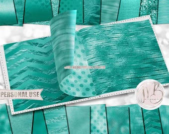 Teal Luxe Scrapbook Paper Download • Unique Shimmering Metallic Foil Design • DIY Printable Paper Crafts 20 12x12 JPG & PDF