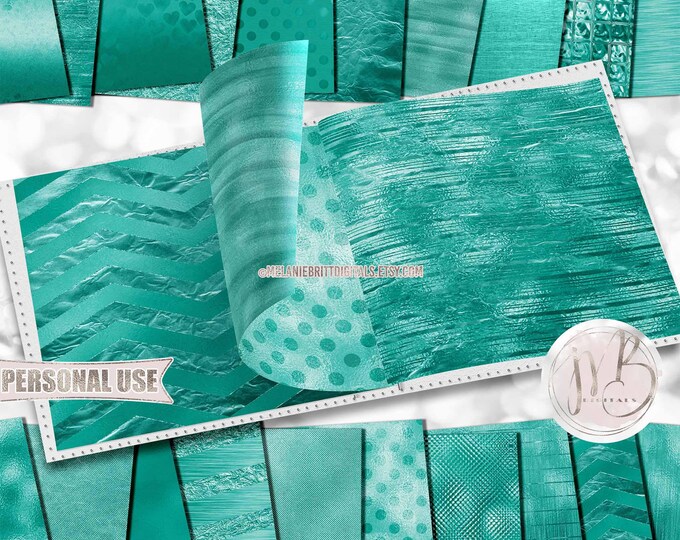 Teal Luxe Scrapbook Paper Download • Unique Shimmering Metallic Foil Design • DIY Printable Paper Crafts 20 12x12 JPG & PDF