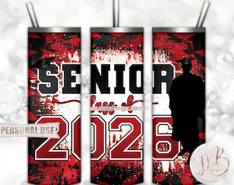 Red Boy Graduation Senior 2026 20oz Skinny Tumbler Wrap Sublimation Download • Graduation Cap Senior Graduate Gift • DIY Print and Press
