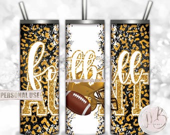 Athletic Gold Football Aunt 20oz Skinny Tumbler Wrap Sublimation Design • Football Helmet Leopard Print Sports Aunt Gift • DIY Print & Press