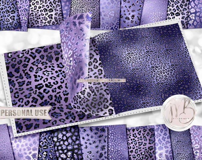 Periwinkle Leopard Scrapbook Paper Download • Periwinkle Blue Shimmering Foil Leopard Print • Printable Paper Crafts 20 12x12 JPG & PDF