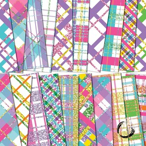 Candy Shop Plaid Scrapbook Paper Download • Bright Plaid Designs Sparkling Glitter • Printable Paper Crafts 20 12x12 JPG