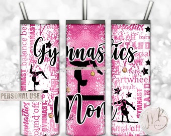 Pink Gymnastics Mom 20oz Skinny Tumbler Wrap Sublimation Design Download • Gymnast Medals Proud Gymnastics Mom • Sublimation Crafts