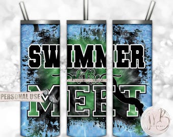 Swimmer Of The Meet 20oz Skinny Tumbler Wrap Sublimation Download • Green & Black Tie Dye Pool Water Swim Team • DIY Print and Press