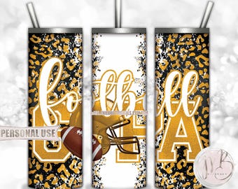 Athletic Gold Football Grandpa 20oz Skinny Tumbler Wrap Sublimation Design • Football Helmet Leopard Print Gpa Gift • DIY Print and Press