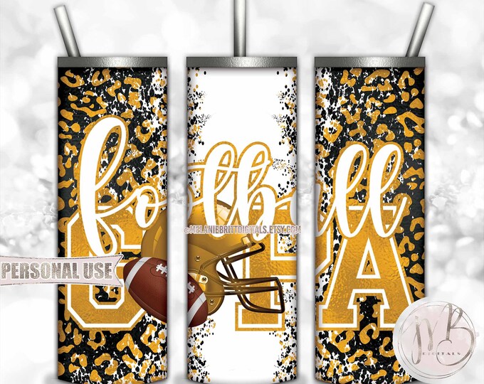 Athletic Gold Football Grandpa 20oz Skinny Tumbler Wrap Sublimation Design • Football Helmet Leopard Print Gpa Gift • DIY Print and Press