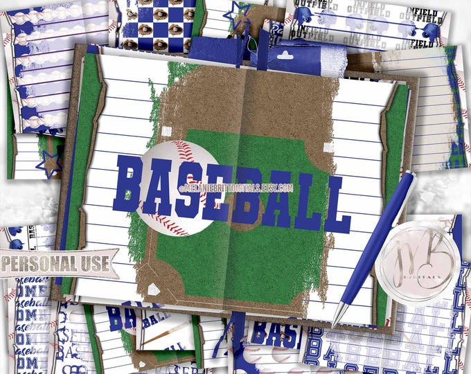Baseball Junk Journal Page Download • Blue School Colors Sports Memorabilia • Journaling Printable