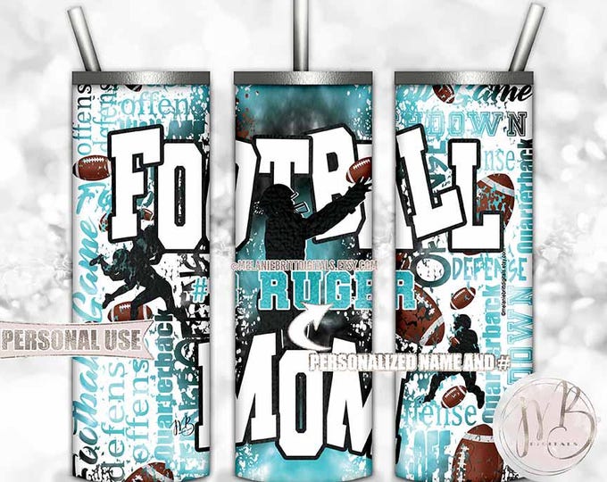 Personalized Football Mom Tumbler Wrap Download • Aqua Blue Tie Dye Typography Sports Gift • Sublimation Print and Press #1