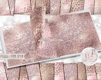 Pastel Baby Pink Nursery Distressed Leopard Print Scrapbook Paper Download • Glitter and Foil • Printable Paper Crafts 20 12x12 JPG & PDF