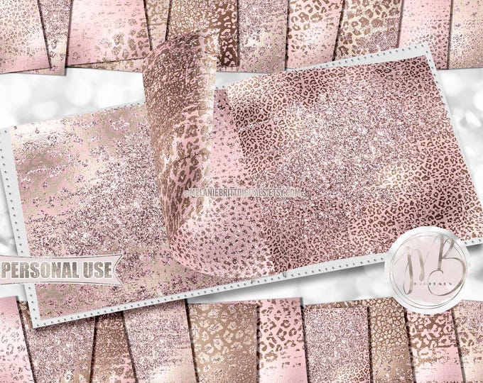 Pastel Baby Pink Nursery Distressed Leopard Print Scrapbook Paper Download • Glitter and Foil • Printable Paper Crafts 20 12x12 JPG & PDF