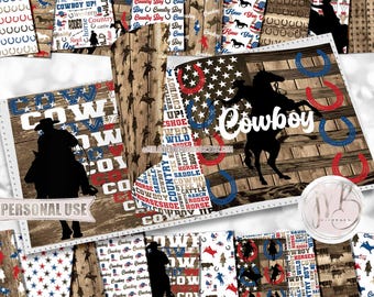 Patriotic Cowboy Scrapbook Paper Download • Country Western Rodeo Rustic Wood Farm and Ranch • Scrapbooking Printable