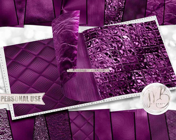 Plum Opulent Scrapbook Paper Download • Unique Metallic Shimmering Foil • Scrapbooking Printable