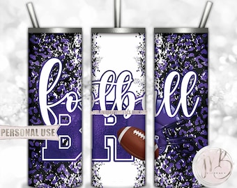 Old Purple Football Brother 20oz Skinny Tumbler Wrap Sublimation Design • Football Helmet Leopard Print Sports Bro Gift • DIY Print & Press