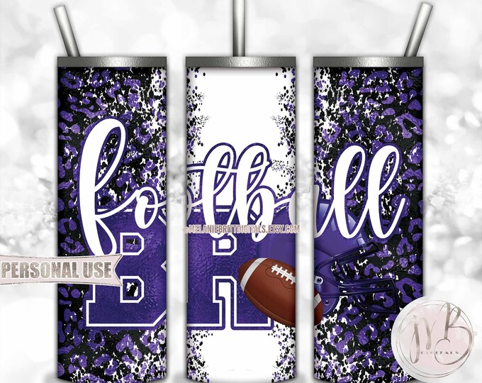 Old Purple Football Brother 20oz Skinny Tumbler Wrap Sublimation Design • Football Helmet Leopard Print Sports Bro Gift • DIY Print & Press