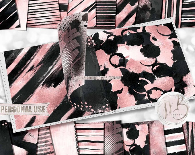 Pink and Black Artsy Scrapbook Paper Download • Artistic Paint Splashes and Brush Stroke Design • Printable Paper Crafts 20 12x12 JPG & PDF